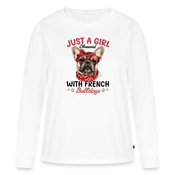 Bouledogue français Frechie Race de chien Juste une fille - T-shirt manches longues Premium bio Femme - blanc - Devant - Julia (174cm)