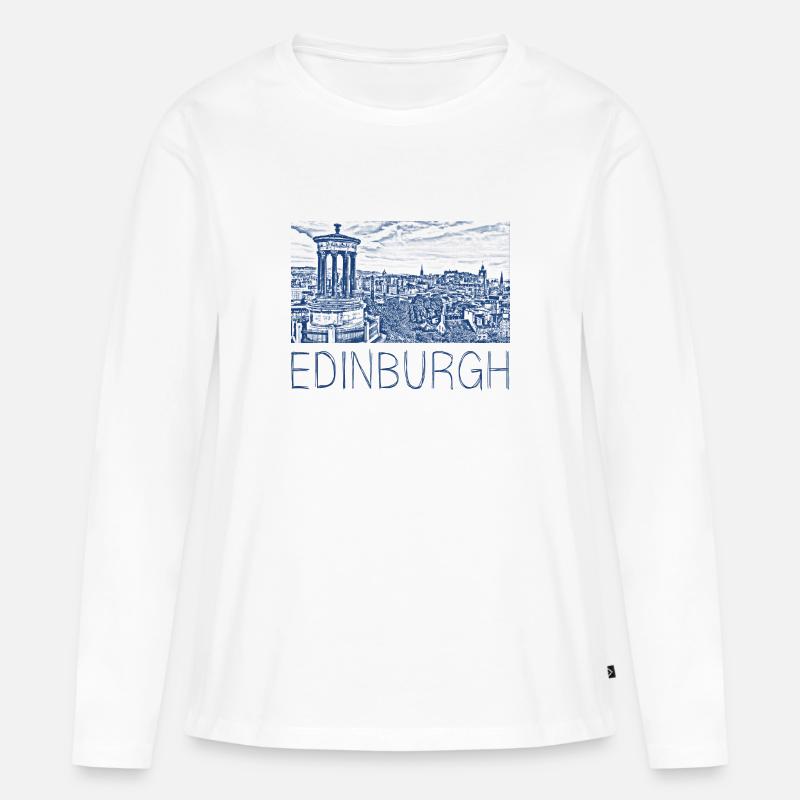 Stiftzeichnung Edinburgh - Frauen Premium Bio Langarmshirt - Weiß