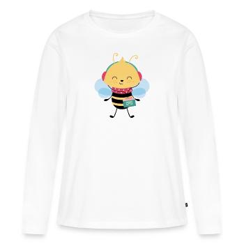 Abeille avec Walkman - T-shirt manches longues Premium bio Femme - blanc - Devant - Julia (174cm)