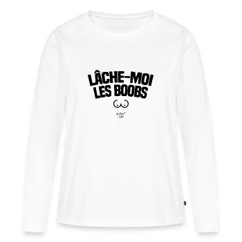 Lâche moi les boobs - T-shirt manches longues Premium bio Femme - blanc - Devant - Julia (174cm)