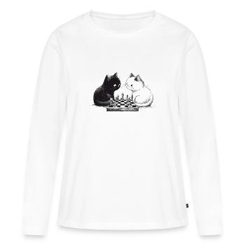 Deux chats jouant aux échecs - T-shirt manches longues Premium bio Femme - blanc - Devant - Julia (174cm)