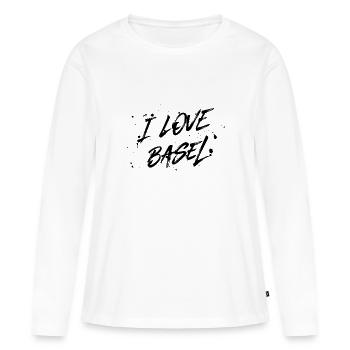 J’adore Bâle - T-shirt manches longues Premium bio Femme - blanc - Devant - Julia (174cm)