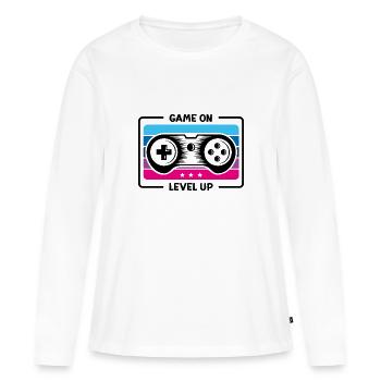 Jeu au niveau supérieur en noir - T-shirt manches longues Premium bio Femme - blanc - Devant - Julia (174cm)