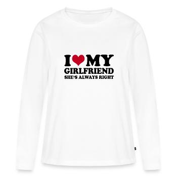 J’aime ma copine Elle a toujours raison - T-shirt manches longues Premium bio Femme - blanc - Devant - Julia (174cm)