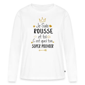 Rousse cadeau drôle fille - T-shirt manches longues Premium bio Femme - blanc - Devant - Julia (174cm)