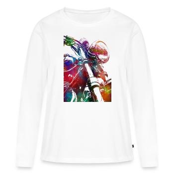 #motor #sport de course automobile - T-shirt manches longues Premium bio Femme - blanc - Devant - Julia (174cm)