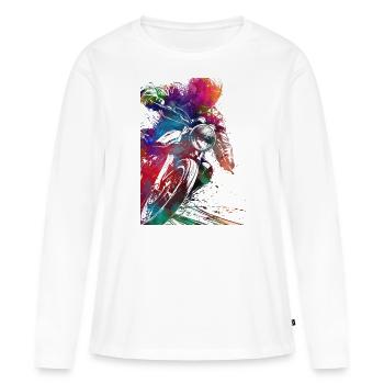 #motor #sport de course automobile - T-shirt manches longues Premium bio Femme - blanc - Devant - Julia (174cm)