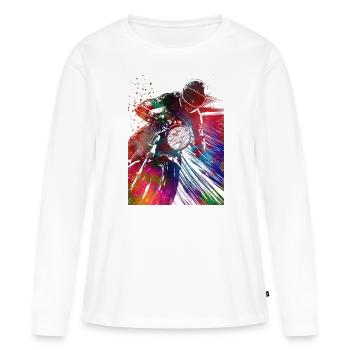 #motor #sport de course automobile - T-shirt manches longues Premium bio Femme - blanc - Devant - Julia (174cm)