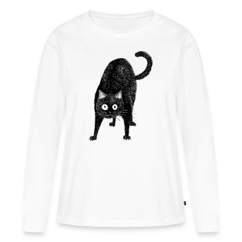 Chat noir - T-shirt manches longues Premium bio Femme - blanc - Devant - Julia (174cm)
