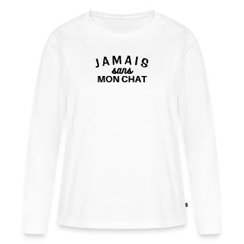 jamais sans mon chat. t-shirt chat domestique - T-shirt manches longues Premium bio Femme - blanc - Devant - Julia (174cm)