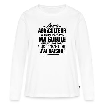 Je suis Agriculteur je ne ferme pas ma gueule - T-shirt manches longues Premium bio Femme - blanc - Devant - Julia (174cm)