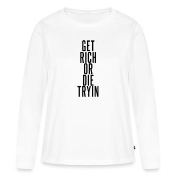 Devenir riche - T-shirt manches longues Premium bio Femme - blanc - Devant - Julia (174cm)