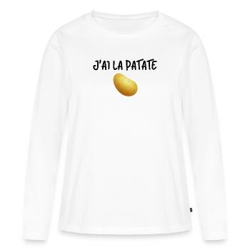 J'ai la patate. T-shirt blague - T-shirt manches longues Premium bio Femme - blanc - Devant - Julia (174cm)