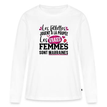 Marraine Filleul Filleul Femme Cadeau Fillette - T-shirt manches longues Premium bio Femme - blanc - Devant - Julia (174cm)