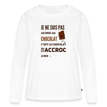 Je ne suis pas accroc au chocolat… - T-shirt manches longues Premium bio Femme - blanc - Devant - Julia (174cm)