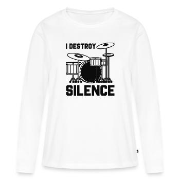 Schlagzeuger I Destroy Silence - Frauen Premium Bio Langarmshirt - Weiß - Vorne - Julia (174cm)