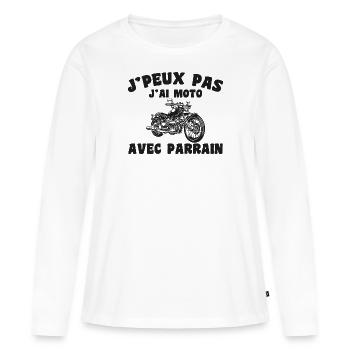 J'peux pas j'ai moto avec parrain - T-shirt manches longues Premium bio Femme - blanc - Devant - Julia (174cm)