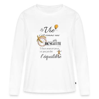 Equilibre et bicyclette - T-shirt manches longues Premium bio Femme - blanc - Devant - Julia (174cm)