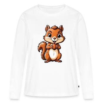 Niedliches Cartoon-Eichhörnchen mit Eichel - Frauen Premium Bio Langarmshirt - Weiß - Vorne - Julia (174cm)