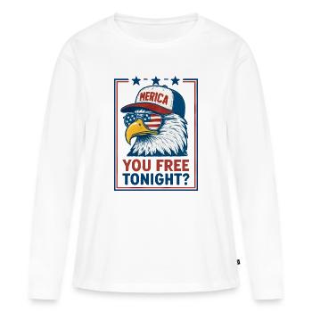 Tu es libre ce soir, Eagle, 4 juillet - T-shirt manches longues Premium bio Femme - blanc - Devant - Julia (174cm)