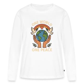 Eine Welt, Ein Frieden - Frauen Premium Bio Langarmshirt - Weiß - Vorne - Julia (174cm)
