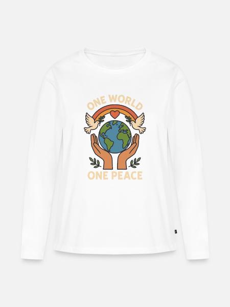 Eine Welt, Ein Frieden - Frauen Premium Bio Langarmshirt - Weiß