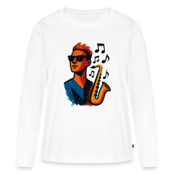 Saxophone - Jazz - Musique - T-shirt manches longues Premium bio Femme - blanc - Devant - Julia (174cm)