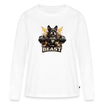 Beast Bulldog Kraftheben - Frauen Premium Bio Langarmshirt - Weiß - Vorne - Julia (174cm)