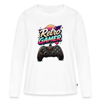 Retro Gamer Neon Controller - Frauen Premium Bio Langarmshirt - Weiß - Vorne - Julia (174cm)