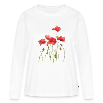 Rote Mohnblumen - Frauen Premium Bio Langarmshirt - Weiß - Vorne - Julia (174cm)