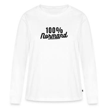 100% normand. t-shirt normandie - T-shirt manches longues Premium bio Femme - blanc - Devant - Julia (174cm)