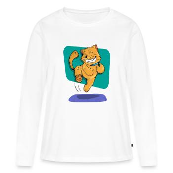 Joyful Cat Dancing - T-shirt manches longues Premium bio Femme - blanc - Devant - Julia (174cm)