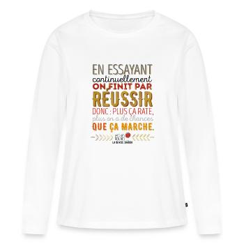 La Devise Shadok n°1 - T-shirt manches longues Premium bio Femme - blanc - Devant - Julia (174cm)