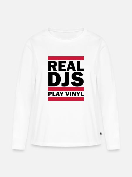 Real DJS PLAY VINYL - Frauen Premium Bio Langarmshirt - Weiß