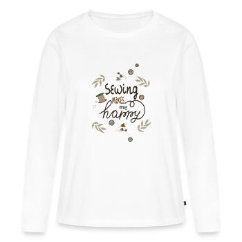 Sewing makes me happy - Frauen Premium Bio Langarmshirt - Weiß - Vorne - Julia (174cm)