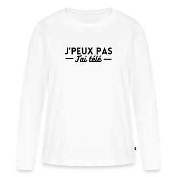 j'peux pas j'ai télé. t-shirt télévision humour - T-shirt manches longues Premium bio Femme - blanc - Devant - Julia (174cm)