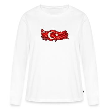 Drapeau de la Dinde Enflammée - T-shirt manches longues Premium bio Femme - blanc - Devant - Julia (174cm)