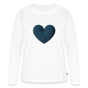 3D heart in blue denim denim fabric - Women's Premium Organic Long Sleeve Shirt - white - Front - Julia (174cm)