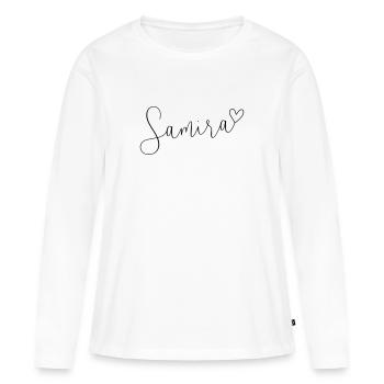 Samira Nom Prénom Jour - T-shirt manches longues Premium bio Femme - blanc - Devant - Julia (174cm)
