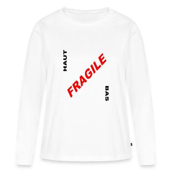 FRAGILE - T-shirt manches longues Premium bio Femme - blanc - Devant - Julia (174cm)