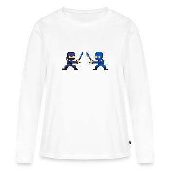 PixelArt, combat de ninja - T-shirt manches longues Premium bio Femme - blanc - Devant - Julia (174cm)
