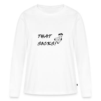 C'est des chaussettes! Chaussettes pieds vetements - T-shirt manches longues Premium bio Femme - blanc - Devant - Julia (174cm)