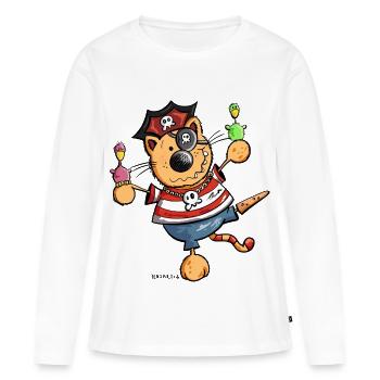 Mignon chat comique - T-shirt manches longues Premium bio Femme - blanc - Devant - Julia (174cm)