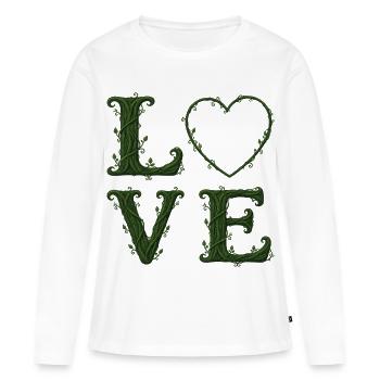 Love Nature - Typographie Végétale et Coeur - T-shirt manches longues Premium bio Femme - blanc - Devant - Julia (174cm)