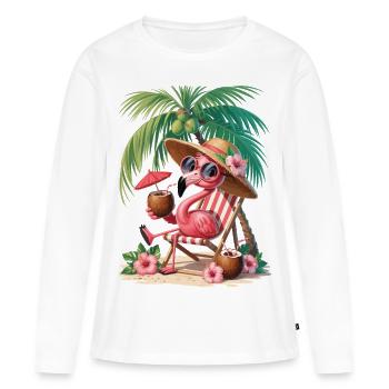 Flamingo im Sommerurlaub Urlaub - Frauen Premium Bio Langarmshirt - Weiß - Vorne - Julia (174cm)