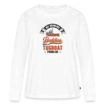 Remorqueur Drinking Buddies Alcool Remorqueur Capitaine - T-shirt manches longues Premium bio Femme - blanc - Devant - Julia (174cm)