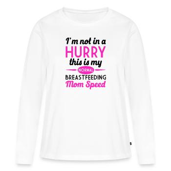 Allaitement Pas pressé Mère qui allaite normale - T-shirt manches longues Premium bio Femme - blanc - Devant - Julia (174cm)