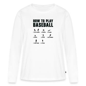 Comment jouer au baseball étape par étape - T-shirt manches longues Premium bio Femme - blanc - Devant - Julia (174cm)
