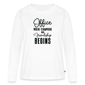 Collègue Amitié Bureau Travail Famille - T-shirt manches longues Premium bio Femme - blanc - Devant - Julia (174cm)