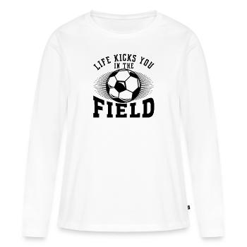 LA VIE ENTRE DANS LE CHAMP - T-shirt manches longues Premium bio Femme - blanc - Devant - Julia (174cm)